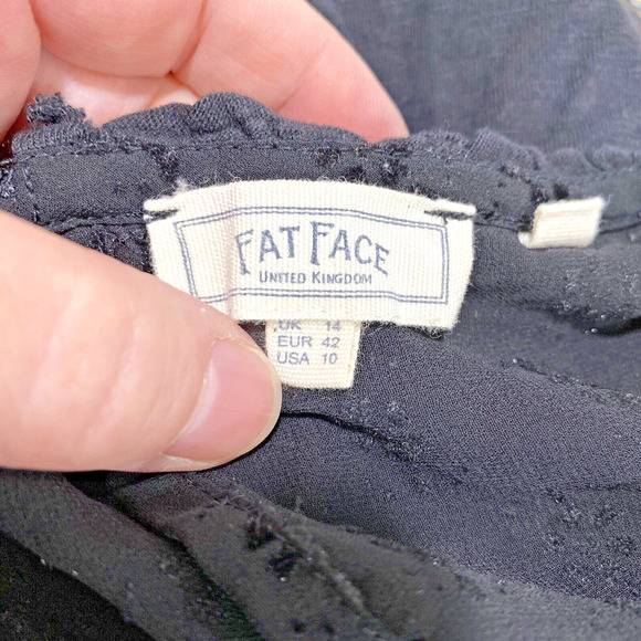 Fat Face Sheer Black Long Sleeve Peasant Blouse Casual Top Size 10 Eyelet Lace - Picture 9 of 11